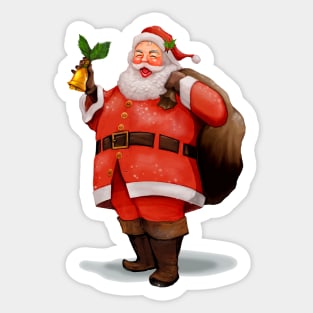 Cheerful santa claus carrying a presents sack Sticker